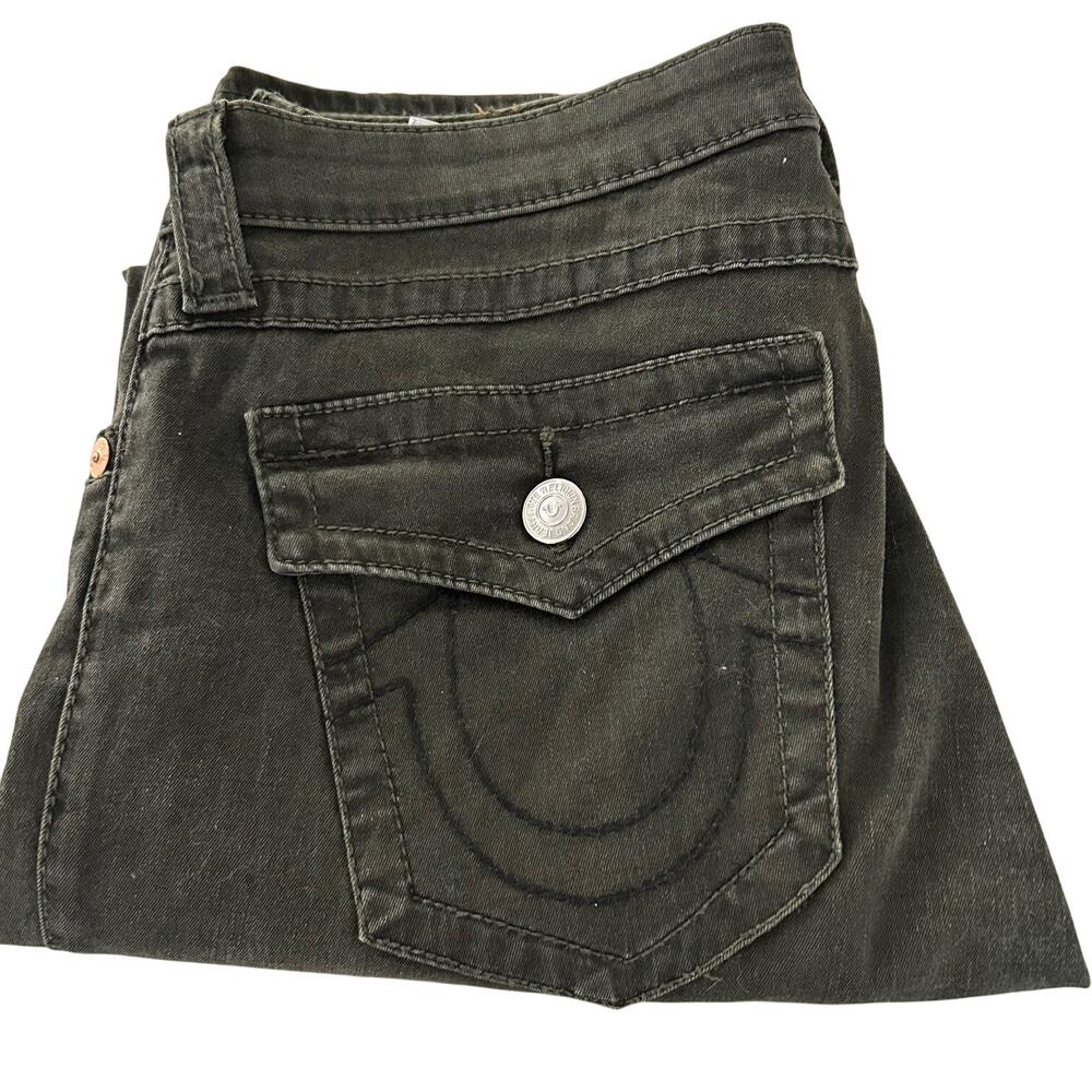 True Religion Curvy Skinny Jeans Womens 32 Green Stretch Low Rise Y2K Moto Denim - Picture 6 of 8
